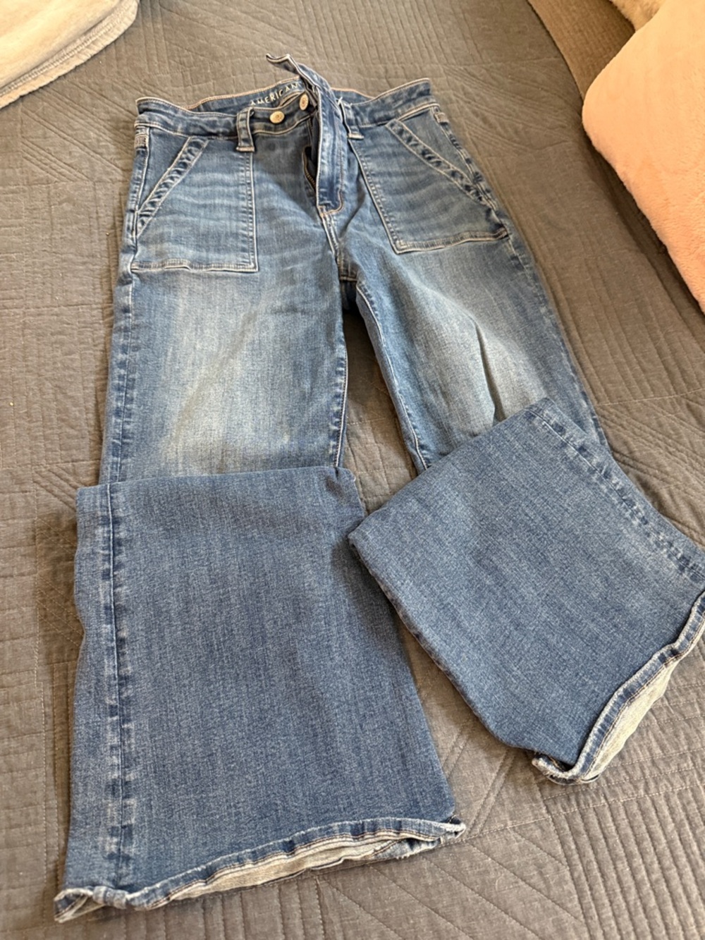 Womens Wide-Leg Blue Denim Jeans
